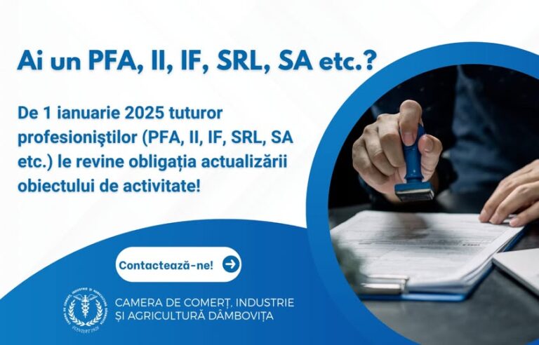 Camera de Comerț Dâmbovița: informații esențiale privind actualizarea CAEN Rev. 3 și capitalul social minim