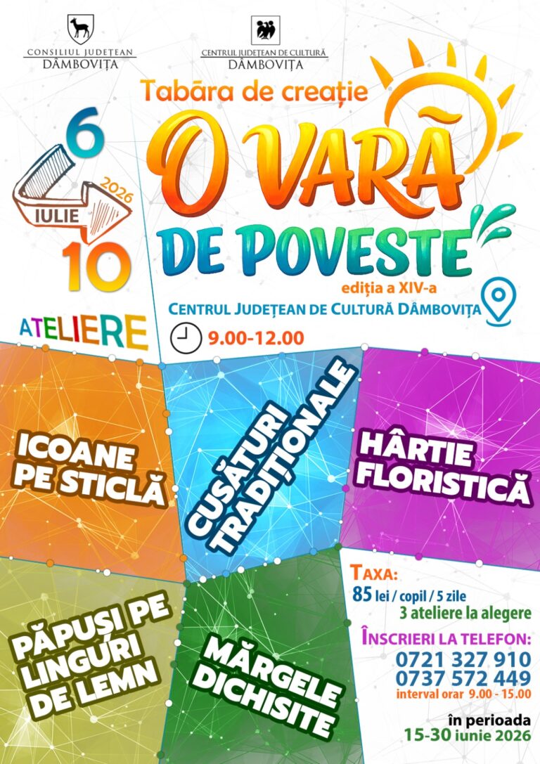 Centrul Județean de Cultură Dâmbovița organizează cea de-a XIV-a ediție a Taberei de Creație „O vară de poveste”