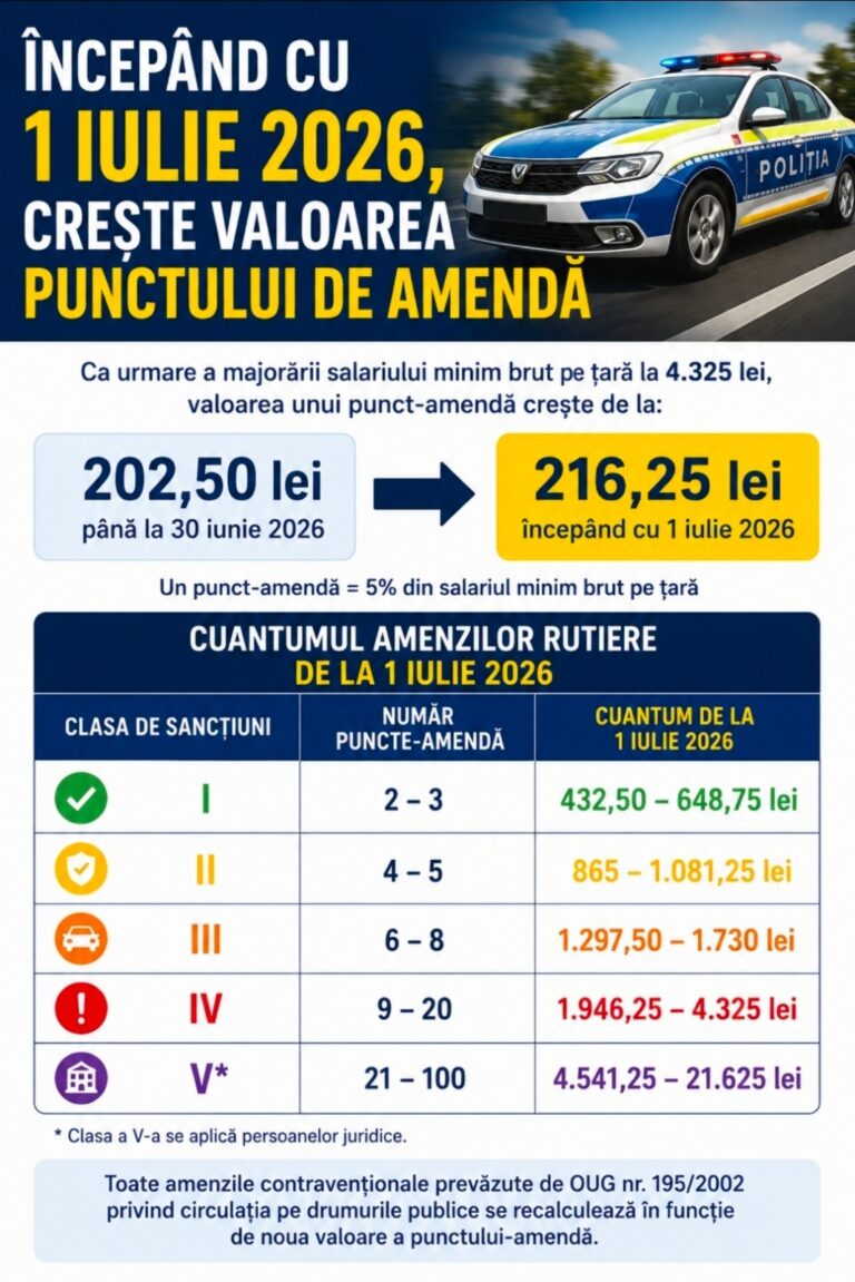 PUNCTUL- AMENDĂ A FOST ACTUALIZAT ÎNCEPÂND CU 1 IULIE 2026