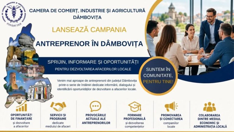 „Antreprenor în Dâmbovița” debutează luni, 13 iulie, la Pietrari: Camera de Comerț invită firmele la un dialog despre provocări și nevoi